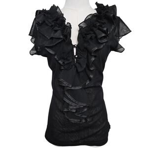 Body Central Womens Vintage Y2K Going Out Dark Romantic Indie Ruffle Mesh Top L